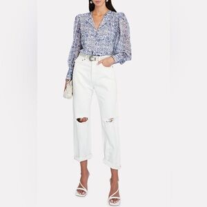 Intermix Yasmin Abstract Button-down Blouse - Blue, Size P